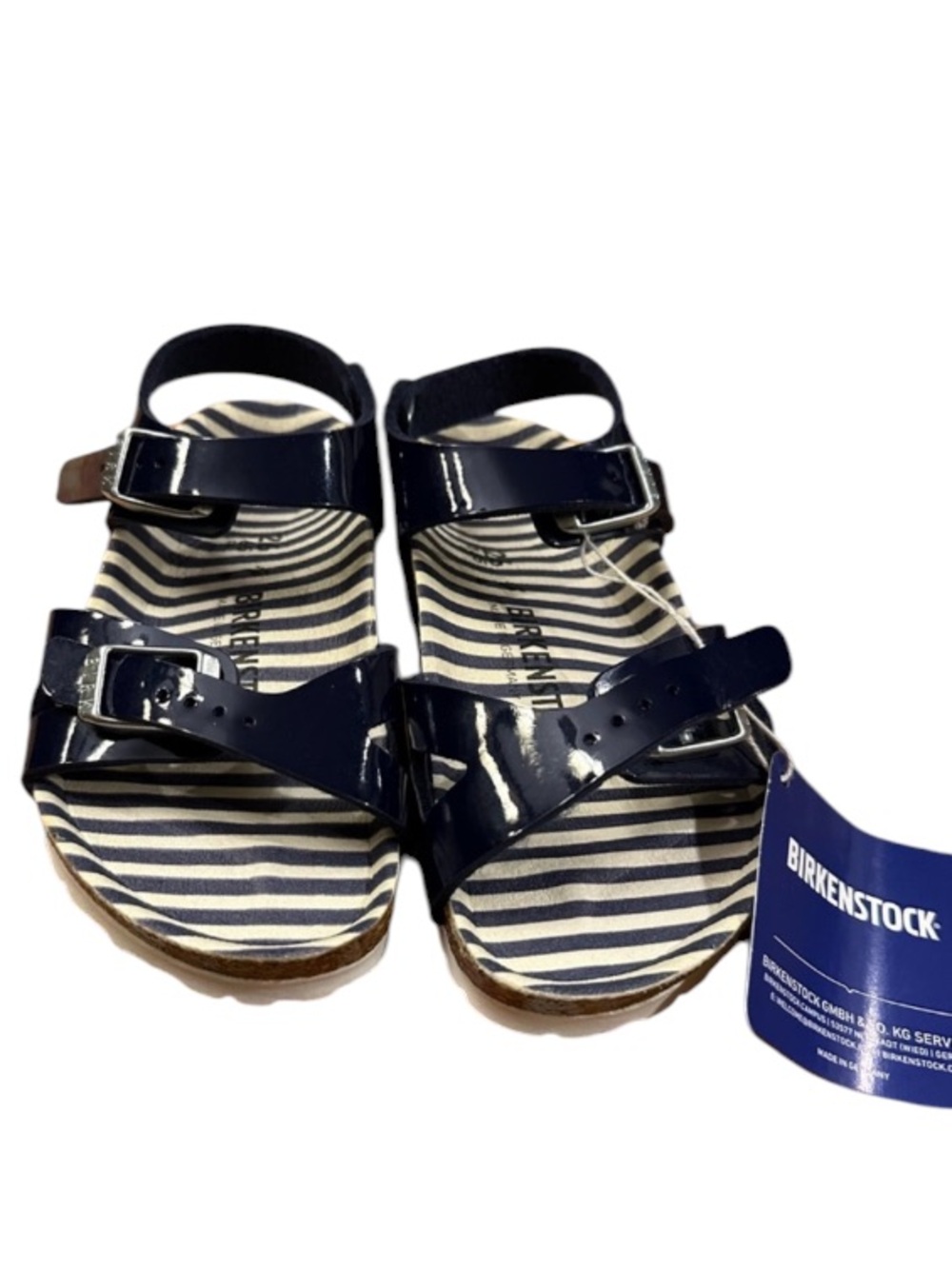 BIRKENSTOCK kids Rio nautical stripes navy Patent BF Marine Sandals